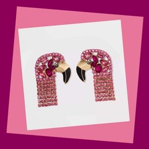 Pink & Gold Rhinestone Flamingo Statement Earrings